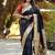 Black paithani silk blend saree with floral & peacock motifs