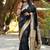 Black paithani silk blend saree with floral & peacock motifs