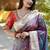 Lavender grey paithani silk blend saree with floral & peacock motifs
