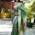 Green paithani silk blend saree with floral & peacock motifs