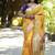 Mustard paithani silk blend saree with floral & peacock motifs