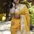 Mustard paithani silk blend saree with floral & peacock motifs