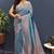 sky blue & gold woven banarasi silk blend saree with rich zari border