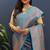 sky blue & gold woven banarasi silk blend saree with rich zari border