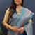 sky blue & gold woven banarasi silk blend saree with rich zari border