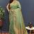 sea green & gold woven banarasi silk blend saree with rich zari border