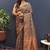 teal blue & gold woven banarasi silk blend saree with rich zari border