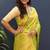 lemon green & gold woven banarasi silk blend saree with rich zari border