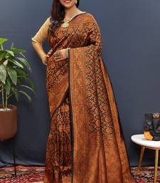 black & gold woven banarasi silk blend saree with rich zari border
