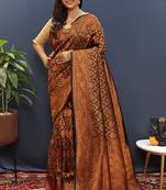 black & gold woven banarasi silk blend saree with rich zari border