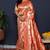 Rose gold silk blend saree with red floral zari weaving & rich brocade pallu