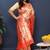 Rose gold silk blend saree with red floral zari weaving & rich brocade pallu
