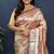 Rose gold silk blend saree with teal floral zari weaving & rich brocade pallu