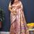 Rose gold silk blend saree with purple floral zari weaving & rich brocade pallu