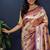 Rose gold silk blend saree with purple floral zari weaving & rich brocade pallu