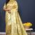 Beige gold silk blend saree with light green floral zari weaving & rich brocade pallu
