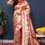 Rose gold silk blend saree with crimson red floral zari weaving & rich brocade pallu