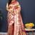 Rose gold silk blend saree with crimson red floral zari weaving & rich brocade pallu