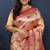 Rose gold silk blend saree with crimson red floral zari weaving & rich brocade pallu