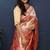 Rose gold silk blend saree with crimson red floral zari weaving & rich brocade pallu