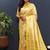 Beige gold silk blend saree with yellow floral zari weaving & rich brocade pallu