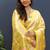 Beige gold silk blend saree with yellow floral zari weaving & rich brocade pallu