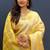 Beige gold silk blend saree with yellow floral zari weaving & rich brocade pallu