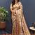 Gold silk blend saree with maroon floral zari weaving & rich brocade pallu