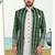 Green & off white colour full computer amrodery two pice sherwani set with thred  work with fancy botton