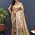 Gold silk blend saree with grey floral zari weaving & rich brocade pallu