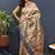 Gold silk blend saree with grey floral zari weaving & rich brocade pallu