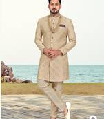 Foun colour full computer amrodery two pice sherwani set with thred  work with fancy botton