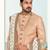 Peach colour full computer amrodery sherwani set with thred and stone work with handwork botton, collar