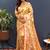 Beige gold silk blend saree with orange floral zari weaving & rich brocade pallu