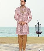 Purple pink colour full computer amrodery sherwani set with thred and stone work with handwork botton, collar