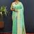 Sea green banarasi silk blend saree with zari buti & rich woven border