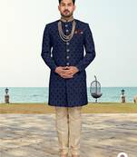 Nevy blue colour  full computer amrodery sherwani set with thred, stone & hand work with fancy botton