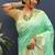 Sea green banarasi silk blend saree with zari buti & rich woven border