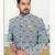 Blue & off white full computer amrodery sherwani set with thred, stone & hand work with fancy botton
