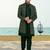 Green colour full computer amrodery two pice sherwani set with thred  work with fancy botton