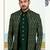 Green colour full computer amrodery two pice sherwani set with thred  work with fancy botton
