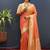 Orange banarasi silk blend saree with zari buti & rich woven border