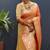 Orange banarasi silk blend saree with zari buti & rich woven border