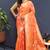 Orange banarasi silk blend saree with all-over gold zari floral jaal