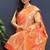 Orange banarasi silk blend saree with all-over gold zari floral jaal