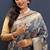 Grey banarasi silk blend saree with all-over gold zari floral jaal