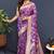 Violet banarasi silk blend saree with all-over gold zari floral jaal