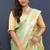 Mint green banarasi silk blend saree with all-over gold zari floral jaal