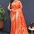 Orange banarasi silk blend saree with all-over gold zari floral jaal