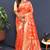 Orange banarasi silk blend saree with all-over gold zari floral jaal